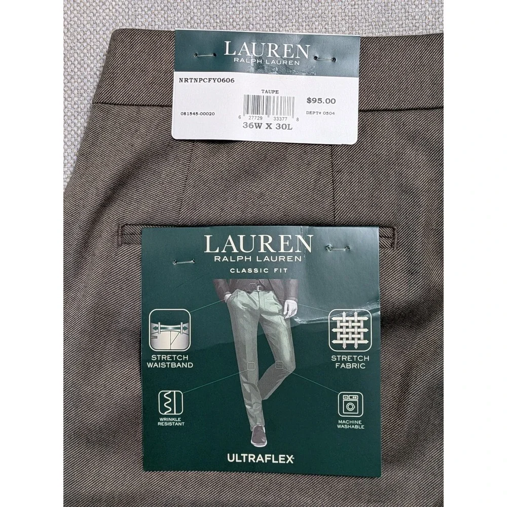 Ralph Lauren LRL Men's Taupe 36W x 30L Ultraflex Stretch Dress Pants Suit NWT
